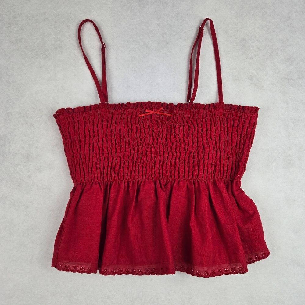 Edikted Red Smocked Peplum Cami Top